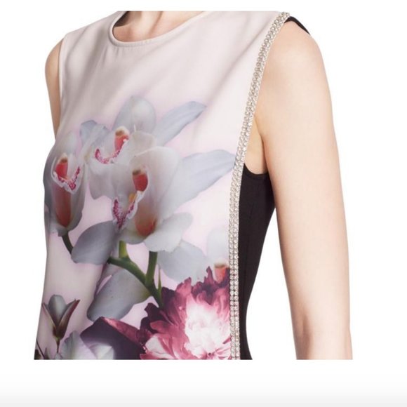 Ted Baker Amiro Embellished Pink Black Floral Print Sheath Dress size 2 nwot - Picture 3 of 16